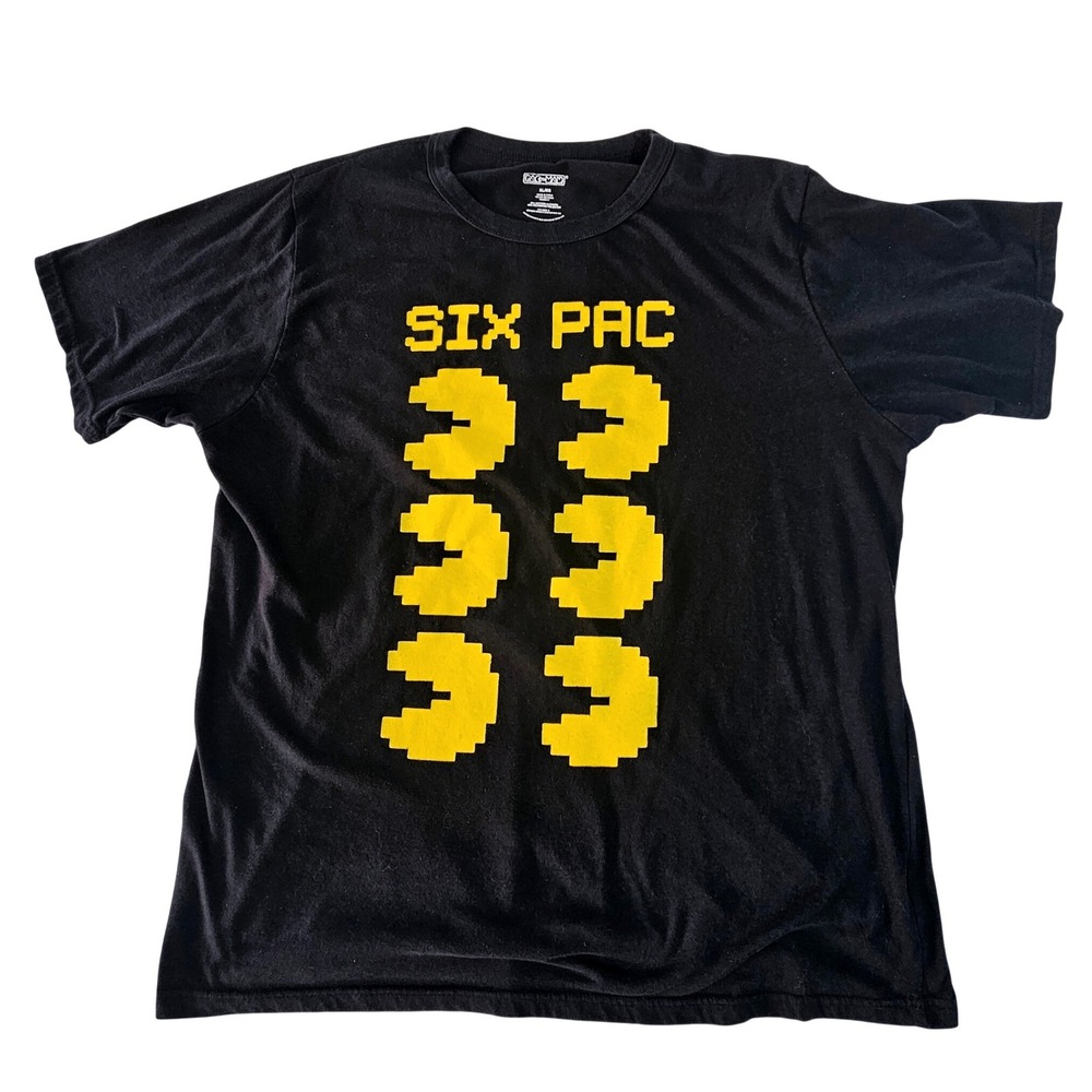 Bandai Namco Pac-Man Men XL Six Pac Graphic T-Shirt Black Retro Gamer 80s Tee